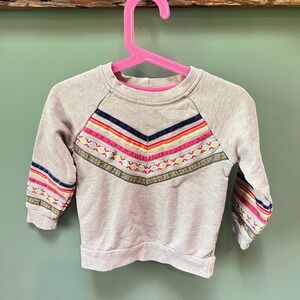 Hanna Andersson Kids Gray Crewneck Sweatshirt‎ Colorful Chevron Detail Size 90
